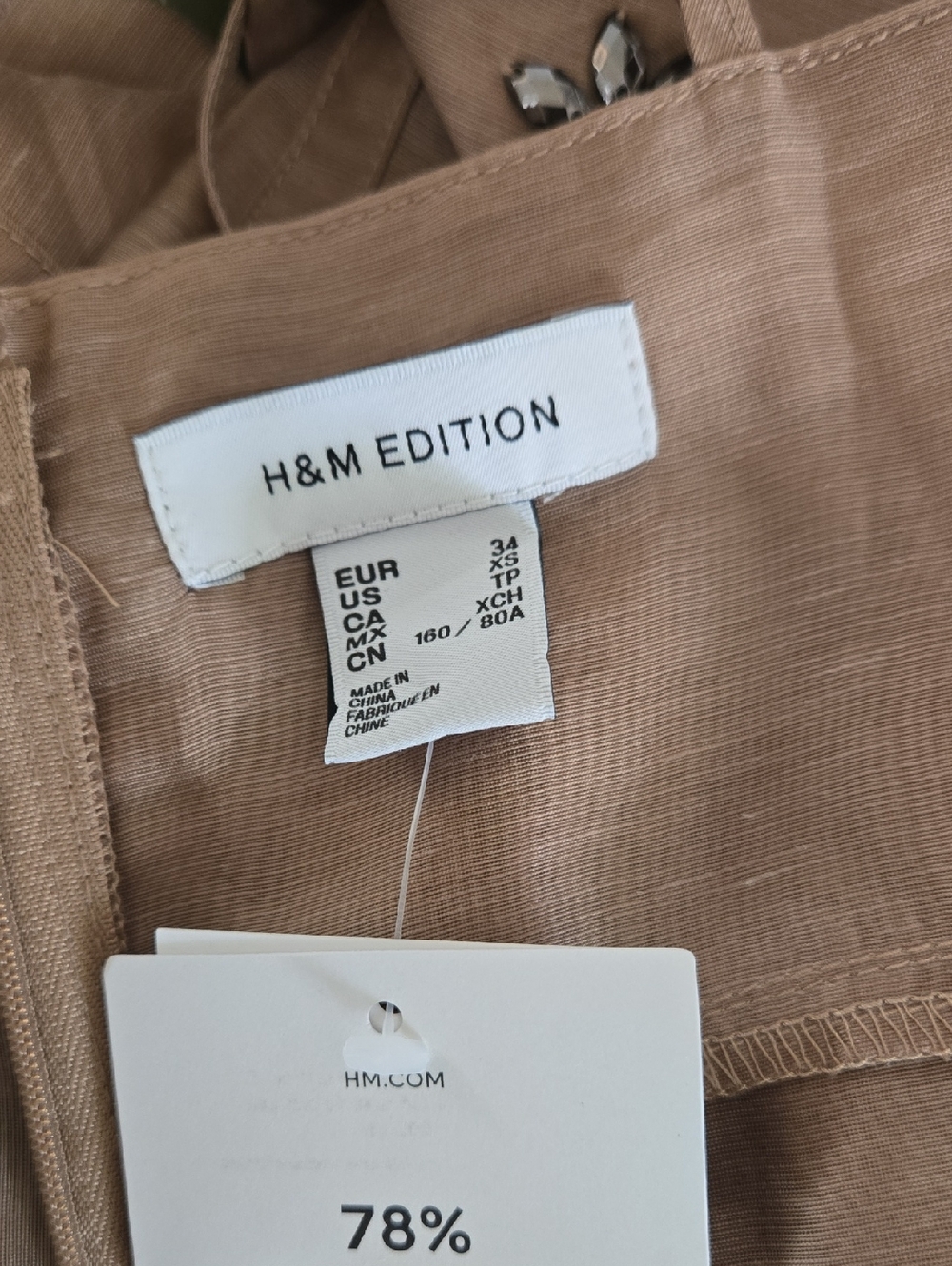 H & M Edition Beige Sheer Embellished Spaghetti Strap Linen Blend Maxi Dress NWT - Picture 7 of 7